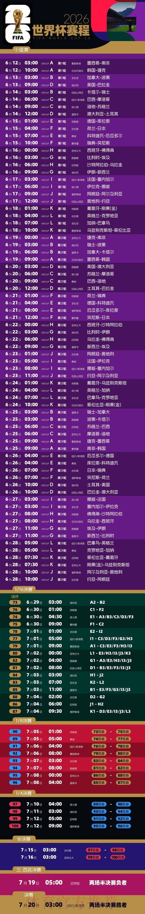 2026世界杯比赛时间一览完整安排免费观看 2026世界杯比赛时间一览完整安排免费观看