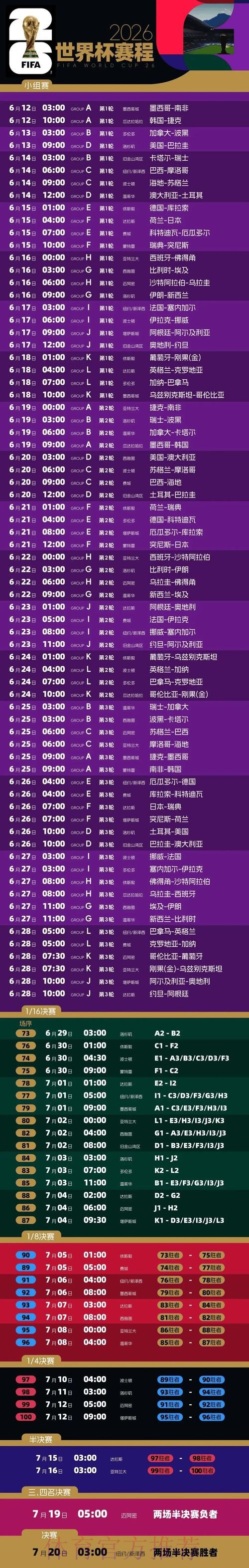 2026世界杯赛程最新赛事详情免费观看